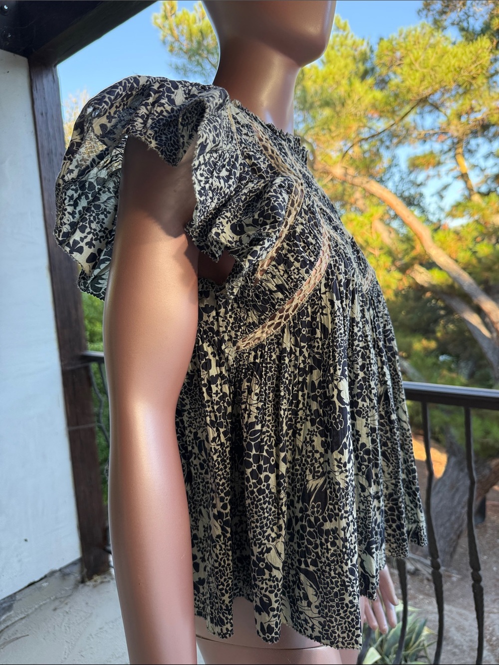 Sea New York top Priya Flutter Sleeve Floral navy blue pale green crochet lace S - Picture 7 of 17